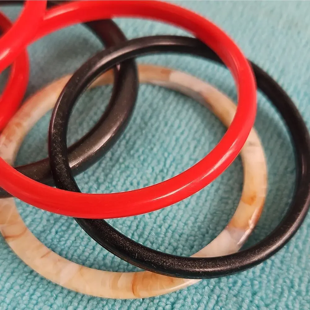 Spacer Bangles Lot of 7 Red Black Tortoiseshell Plastics
